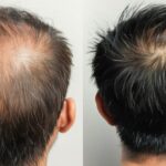 Before and after images of a hair transplant, showcasing significant hair restoration results from PRP treatment.