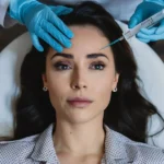 Woman receiving forehead Botox injection at clinic